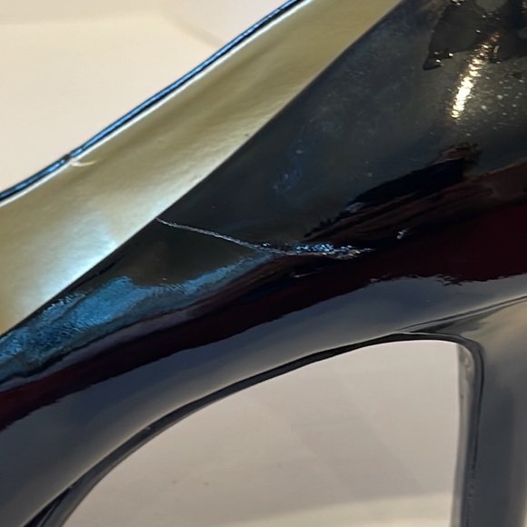 Bandolino Open Toed Black Patent Leather High Heel Dress Shoes - Picture 9 of 11